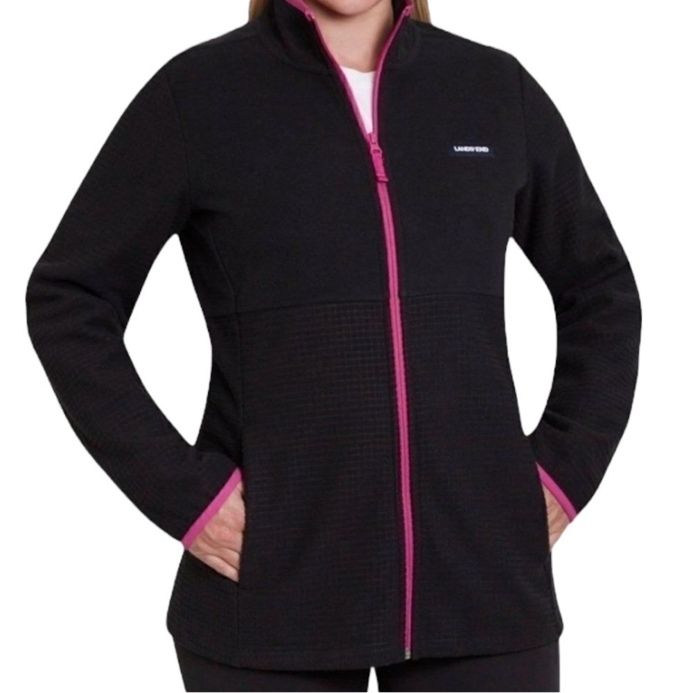 Lands' End Ladies Grid Fleece Zip Up Jacket Small